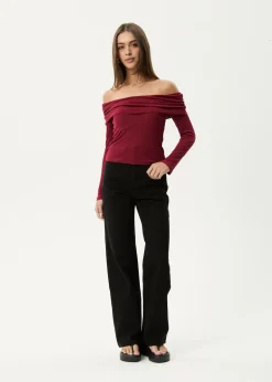 Long Sleeve<Afends Beckett  - Off-Shoulder Long Sleeve Top Burgundy