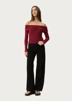 Long Sleeve<Afends Beckett  - Off-Shoulder Long Sleeve Top Burgundy