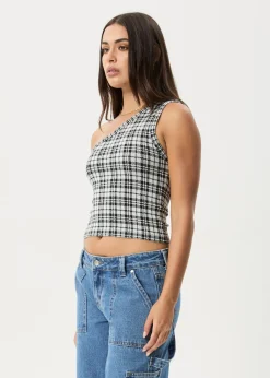 Sleeveless<Afends Blair  - One Shoulder Top Black / White