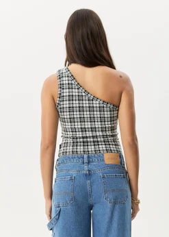 Sleeveless<Afends Blair  - One Shoulder Top Black / White