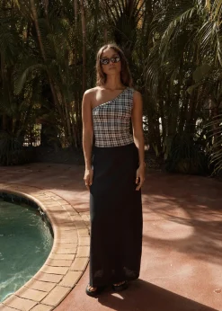 Sleeveless<Afends Blair  - One Shoulder Top Black / White