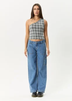 Sleeveless<Afends Blair  - One Shoulder Top Black / White