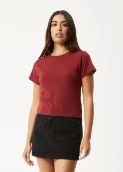 Tees & Shirts|Essentials<Afends Carmen  - Baby Tee Burgundy