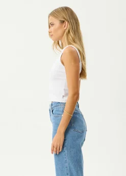 Sleeveless<Afends Charlie  - Rib Singlet White