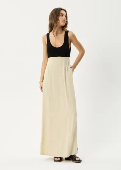 Dresses<Afends Charlotte  - Maxi Dress Biscuit / Black