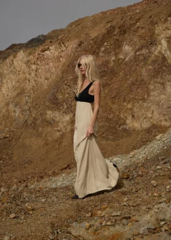 Dresses<Afends Charlotte  - Maxi Dress Biscuit / Black