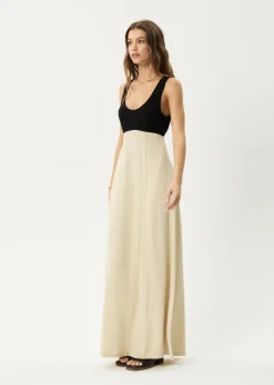 Dresses<Afends Charlotte  - Maxi Dress Biscuit / Black