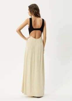 Dresses<Afends Charlotte  - Maxi Dress Biscuit / Black