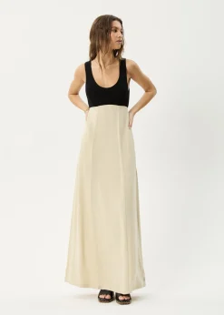 Dresses<Afends Charlotte  - Maxi Dress Biscuit / Black