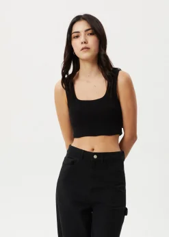 Sleeveless|Essentials<Afends Chia  - Rib Cropped Singlet Black