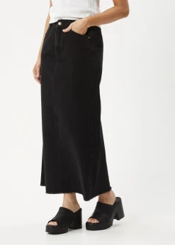 Skirts|Essentials<Afends Chichi  - Denim Midi Skirt Washed Black