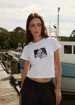 Tees & Shirts<Afends Classic Hits  - Baby Tee White