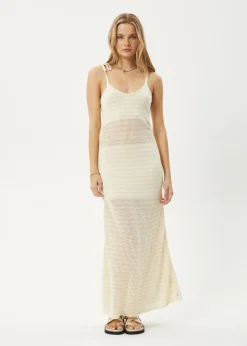 Dresses<Afends Claudia  - Knit Maxi Dress White / Sand