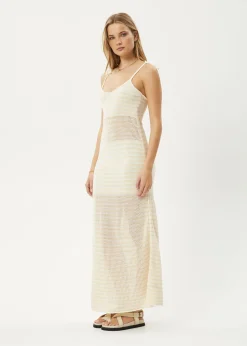 Dresses<Afends Claudia  - Knit Maxi Dress White / Sand