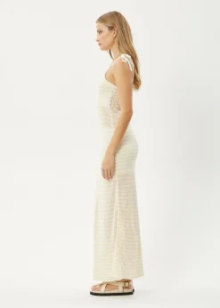 Dresses<Afends Claudia  - Knit Maxi Dress White / Sand