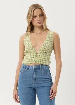 Sets & Co-Ords|Sleeveless<Afends Darcy  - Check Button Top Lemongrass Check