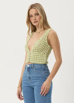 Sets & Co-Ords|Sleeveless<Afends Darcy  - Check Button Top Lemongrass Check