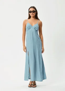 Dresses<Afends Delia  - Cupro Maxi Dress Ether Blue
