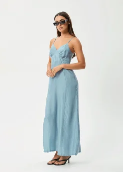 Dresses<Afends Delia  - Cupro Maxi Dress Ether Blue