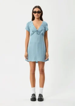 Dresses<Afends Delia  - Cupro Mini Dress Ether Blue