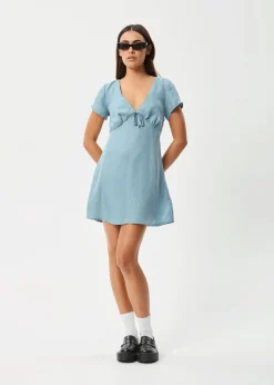 Dresses<Afends Delia  - Cupro Mini Dress Ether Blue