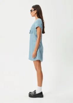 Dresses<Afends Delia  - Cupro Mini Dress Ether Blue
