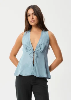 Sets & Co-Ords|Sleeveless<Afends Delia  - Cupro Top Ether Blue