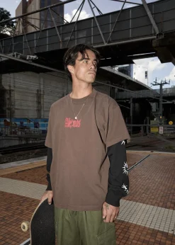 Long Sleeve<Afends Double Trouble  - Layered Boxy Tee Coffee