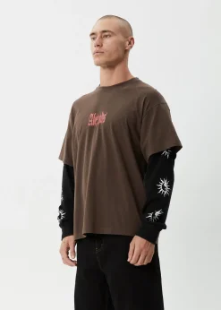 Long Sleeve<Afends Double Trouble  - Layered Boxy Tee Coffee