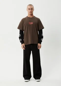 Long Sleeve<Afends Double Trouble  - Layered Boxy Tee Coffee