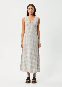Dresses<Afends Drew  - Seersucker Maxi Dress Taupe Check