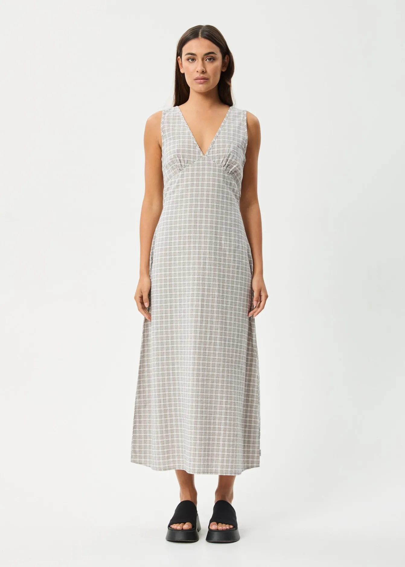Dresses<Afends Drew - Seersucker Maxi Dress Taupe Check