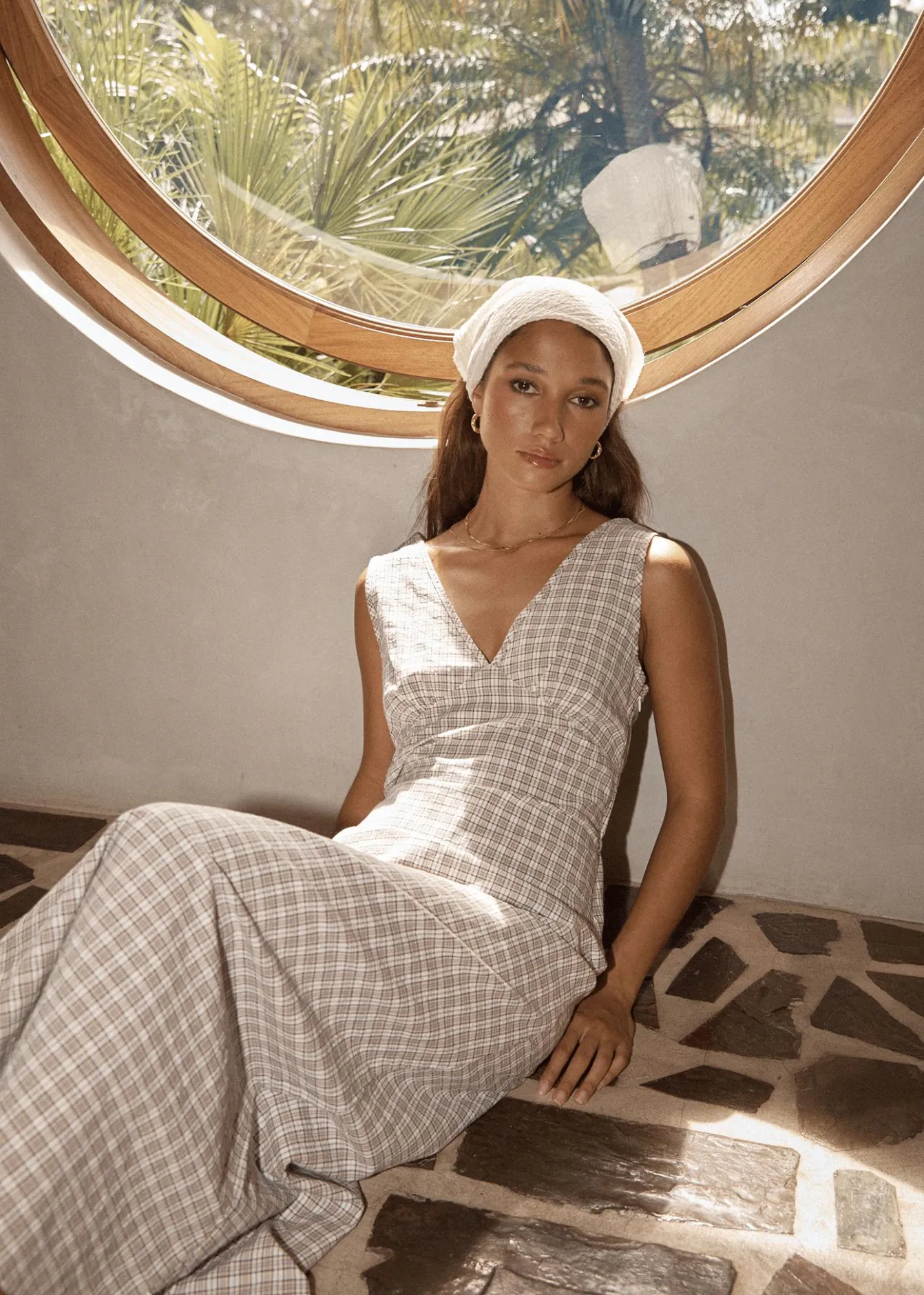 Dresses<Afends Drew - Seersucker Maxi Dress Taupe Check