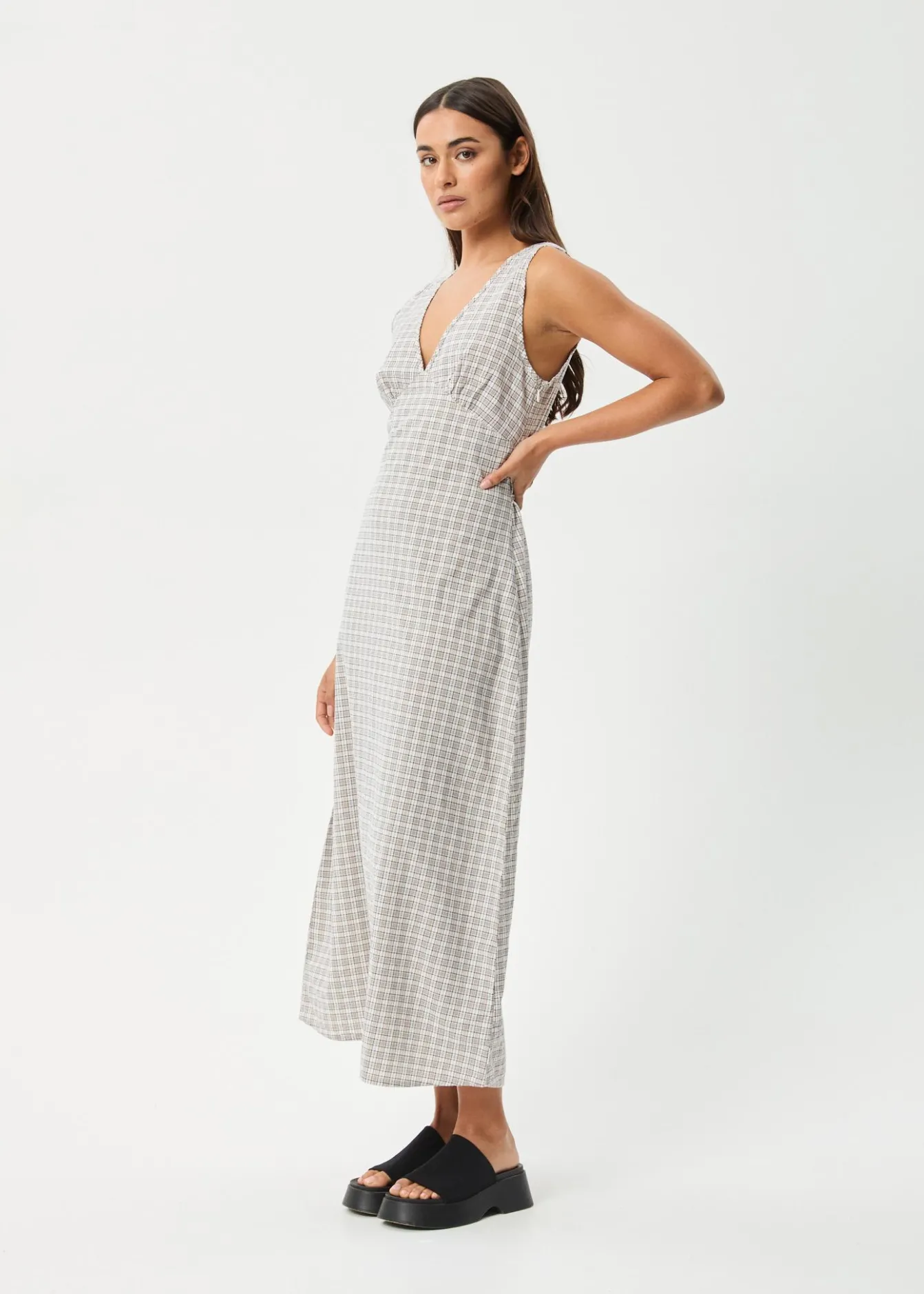Dresses<Afends Drew - Seersucker Maxi Dress Taupe Check