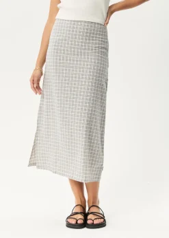 Sets & Co-Ords|Skirts<Afends Drew  - Seersucker Midi Skirt Taupe Check