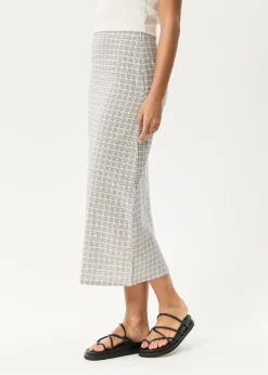 Sets & Co-Ords|Skirts<Afends Drew  - Seersucker Midi Skirt Taupe Check