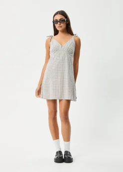Dresses<Afends Drew  - Seersucker Mini Dress Taupe Check