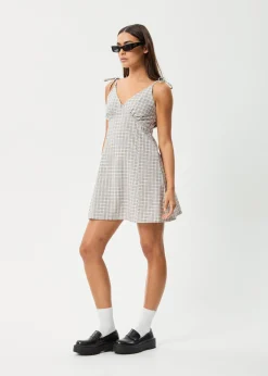 Dresses<Afends Drew  - Seersucker Mini Dress Taupe Check