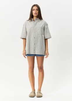 Sets & Co-Ords|Tees & Shirts<Afends Drew  - Seersucker Short Sleeve Shirt Taupe Check