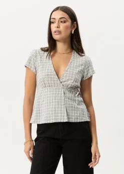 Sets & Co-Ords|Tees & Shirts<Afends Drew  - Seersucker Tie Top Taupe Check