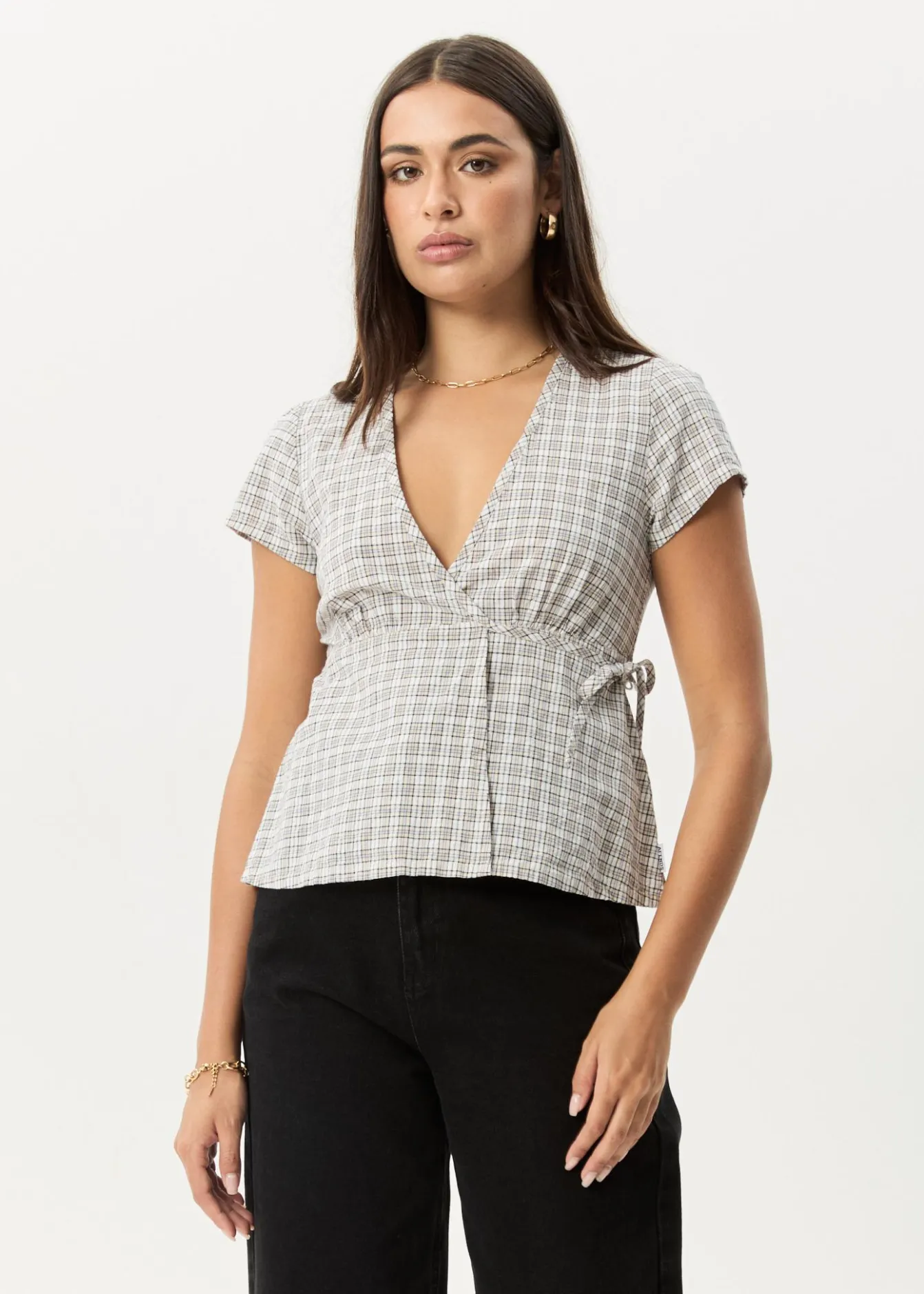 Sets & Co-Ords|Tees & Shirts<Afends Drew - Seersucker Tie Top Taupe Check
