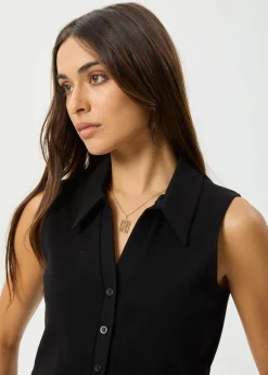 Sleeveless|Essentials<Afends Eliza  - Rib Sleeveless Shirt Black