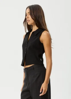 Sleeveless|Essentials<Afends Eliza  - Rib Sleeveless Shirt Black