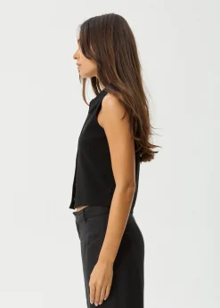 Sleeveless|Essentials<Afends Eliza  - Rib Sleeveless Shirt Black