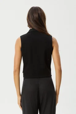 Sleeveless|Essentials<Afends Eliza  - Rib Sleeveless Shirt Black