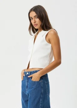 Essentials|Sleeveless<Afends Eliza  - Rib Sleeveless Shirt White