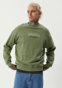 Sweaters & Hoodies<Afends Ember  - Crew Neck Jumper Oil Green