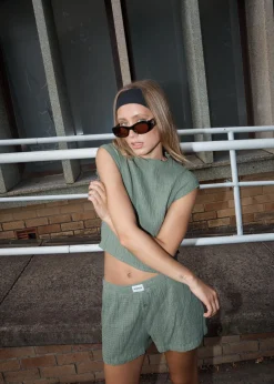 Sets & Co-Ords|Shorts<Afends Focus  - Seersucker Boxer Short Oil Green