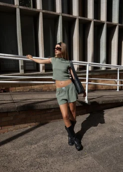 Sets & Co-Ords|Shorts<Afends Focus  - Seersucker Boxer Short Oil Green