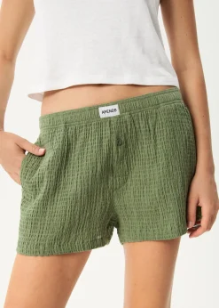 Sets & Co-Ords|Shorts<Afends Focus  - Seersucker Boxer Short Oil Green